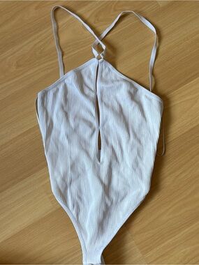 Garage White Ribbed One-Piece Bodysuit